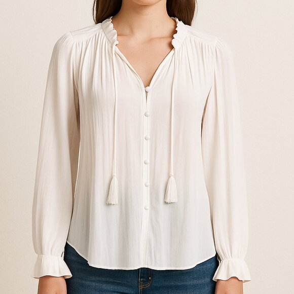 NEW Forever 21 Elegant White Blouse with Elastic Cuffs Victorian Bohohemian Larg - Picture 1 of 8